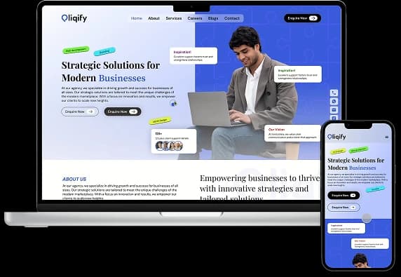 Qliqify website home screen showing navigation and services